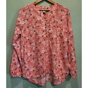 Womens Duluth Hemp Organic Cotton Long Sleeve 1/4 Button Pink Bee Top Sz L